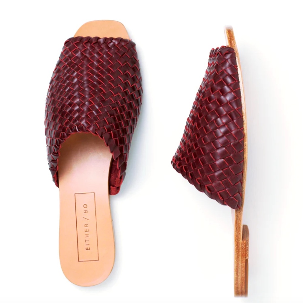 Either Woven Leather Sandal, Size 11 Maroon